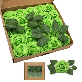 ZAMMAZ Artificial Roses Flowers 50pcs Real Looking Foam Fake Roses with Stems for DIY Wedding Bouquets Bridal Shower Centerpieces Party Decorations (50, Green)