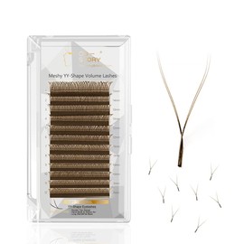 Costory Brown YY Eyelash Extensions Double Tips Weave Art Y Shape False Lashes Premade Fans 4D Volume Soft Natural Hand-woven Blooming Eyelashes Supplies(Thickness 0.07mm D Curl 14mm)