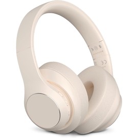 Intoberp Auriculares inalámbricos Bluetooth sobre la oreja, 40 horas de reproducción, auriculares inalámbricos con micrófono, auriculares plegables ligeros con sonido estéreo HiFi para viajes y trabajo (beige)
