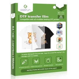 Goefun DTF Transfer Film Paper - 8.5x11 for Sublimation, 50 Sheets Double-Sided Matte Finish PET Heat Transfer Paper for DIY Direct to Film Print on T Shirts Textile