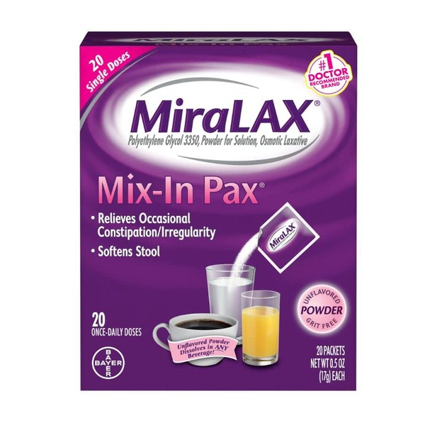 MiraLAX Osmotic Laxative Powder Mix-in Pax - 20 ct, Pack of 3