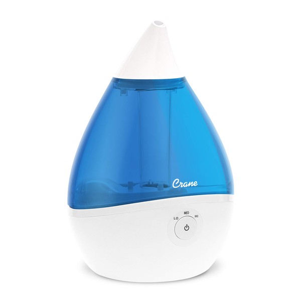 Crane Droplet Ultrasonic Small Air Humidifiers for Bedroom and Office, 5 Gallon Cool Mist Humidifier for Plants and Home, Humidifier Filters Optional, Blue and White