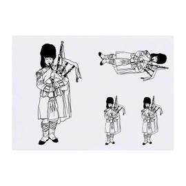 4 x 'Traditional Bagpipe Player' Temporary Tattoos - Water Resistant, Skin-Safe, Non-Toxic Transfers, Mixed Sizes (TO00045203)