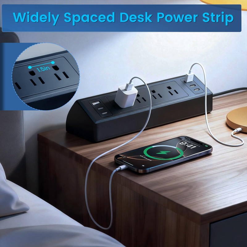 Desk Clamp Power Strip with 40W Total Fast Charging Station,