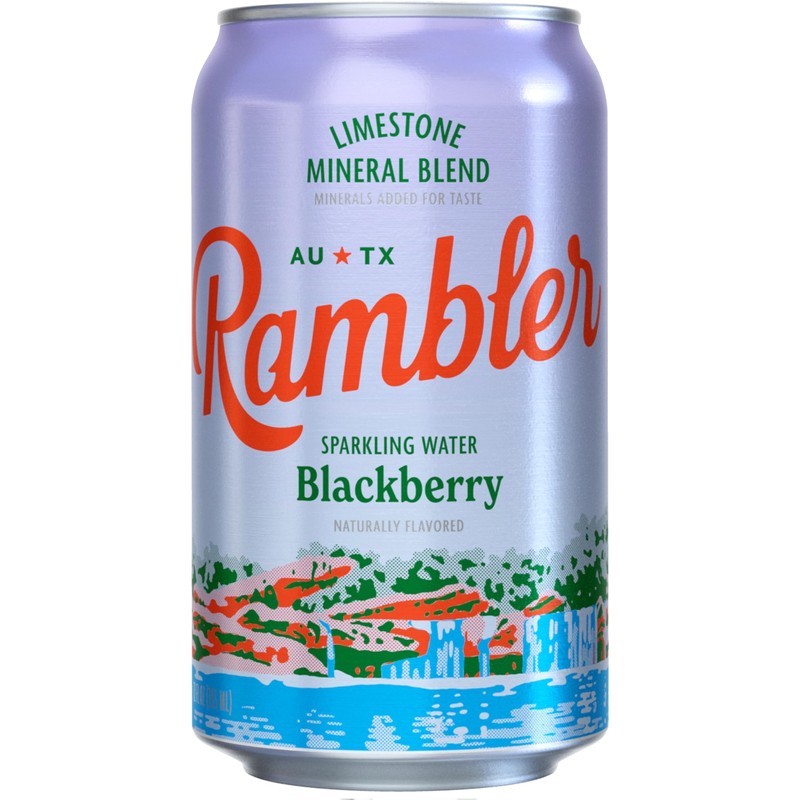 AUTX RAMBLER Blackberry Sparkling Water, Limestone Mineral Blend, 12-Ounce Cans,