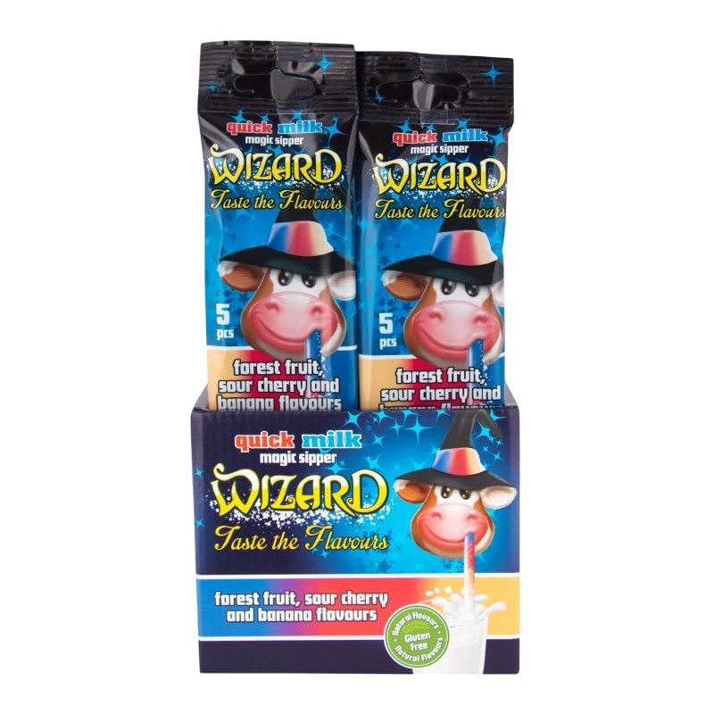 QUICK MILK - Wizard - Trinkhalme–Waldfrucht, Banane, Kirsche- 5 Stück