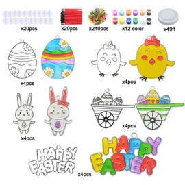 XINAR 20 Sets Easter Suncatchers Ornaments Decorations DIY Window Paint Art Spring Suncatchers Craft Kits Easter Egg Bunny Rabbit Chicken Sun Catchers for Kids Classroom Activities Art Project, Small