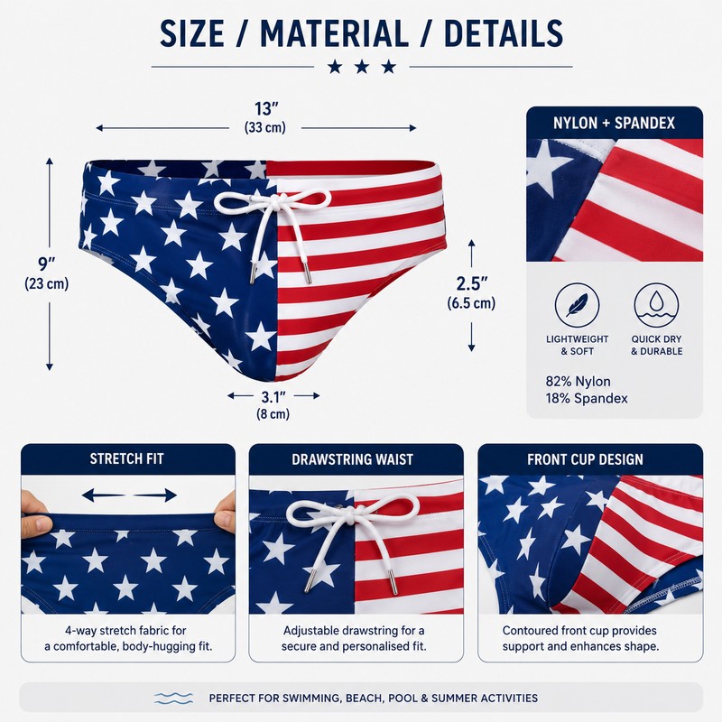 Men’s Swim Briefs for Beach & Pool – American Flag