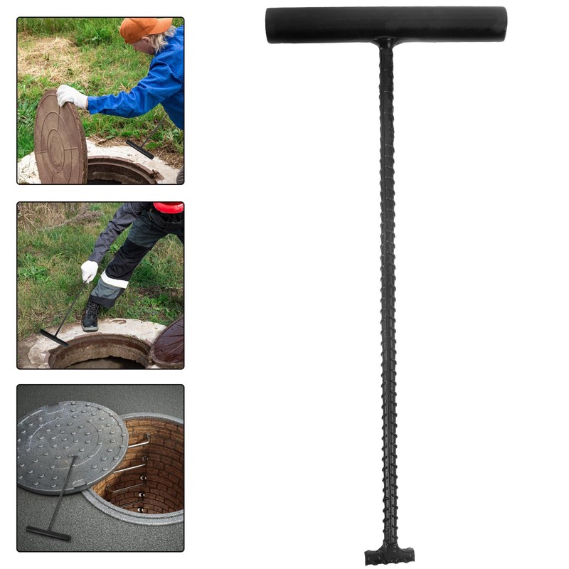Healeved Manhole Cover Hook 12.20 Inch Metal T-Shape Manhole Lifting