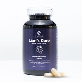 MySilkRoadNature LionsCore | Lions Mane Kapseln & Ginseng Kapseln mit Ginseng Wurzel, Vitamin B1, B6, B12, Niacin & Folsäure | Unterstützt Fokus, mentale Klarheit & Stressresistenz | 180 Kapseln
