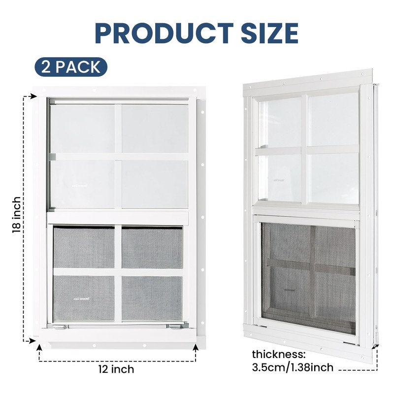 COLORPAPA 2 Pack Shed Windows,12" x 18" Small Sliding Windows,Flush