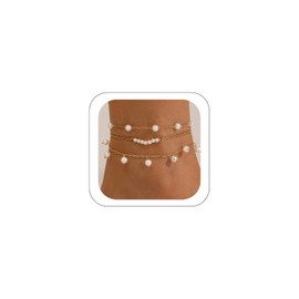 Jumcew Gold Ankle Bracelets for Women Waterproof Layered Figaro Cuban Link Chain Paperclip Herringbone Anklet Set Dainty Stackable Beaded Anklet Gold Summer Jewelry for Women A