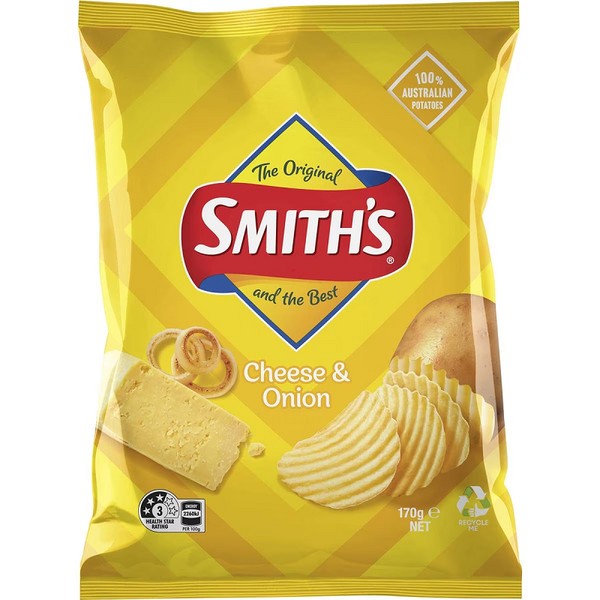 Smiths Bulk Smiths Crinkle Cut Cheese & Onion 170g ($4.80 each x 12 units)