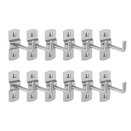 TOCCOOL 12 Pack 2.3 Inch Alloy Steel Pegboard Hooks, Double-Locking Zinc Plated Hooks for Tool Storage (Silver)