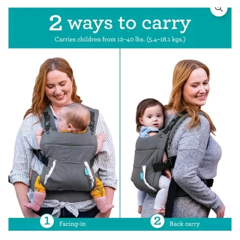 Infantino Cuddle-up Ergonomic Hoodie Baby Carrier, 2-Position, 12-40lb, Gray Fox