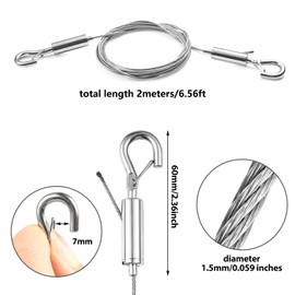 SIDENUO 4Pcs 2m x 1.5mm Adjustable Picture Hanging Wire Kit,Heavy Duty Stainless Steel Rope for Hanging Mirrors,Frames,Lamps,Holds Up to 66lbs(30kg)