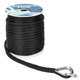 MARINE SYSTEM Made 3/8 Inch 100FT 150FT Premium Solid Braid MFP Anchor Line Braided Anchor Rope/Line with Stainless Steel Thimble and Shackle (3/8" x 100')