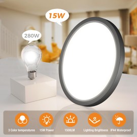 slochi 3 Colours 3000/4000/6500 K LED Ceiling Light Flat Diameter 18 cm 15 W 1500 LM Round Modern Ceiling Light LED Lamps for Kitchen Bathroom Bedroom Hallway Living Room Pack of 2 Black