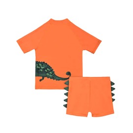 Cadocado Boys Rashguard 2Pieces Little Kids Swimwear Short Sleeve Bathing Suit, Orange Lizard, 4-5Y