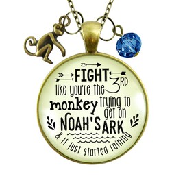 Monkey Necklace Fight Like Noah's Ark Quote Life Survivor Fun Jewelry 24"