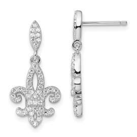 Real 925 Sterling Silver CZ Cubic Zirconia Fleur De Lis Studs Post Earrings - 25mm x 12mm