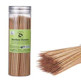 6" Bamboo Skewers Size Choices 8''/10"/12"/14" (4mm Thick), Unbleached Carbonized Heavy Duty Wooden Sticks for Grilling, Marshmallow & S'mores Roasting, BBQ Kabobs, Appetizers