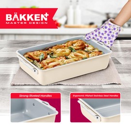 Bakken Ceramic Baking Sheet Non Stick - 10x15.5 Aluminum Cookie Sheets, Non-Toxic Baking Sheet Set, Easy Clean Non-Stick Cookie Sheets for Baking Cookies and More - Cream