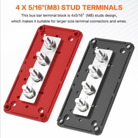 IZTOSS 12V Bus Bar Heavy Duty Waterproof Power Distribution Block with 4 x 5/16"(M8) Terminal Studs Battery Bus Bar for Automotive Marine RV Truck - Positive & Negative