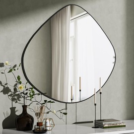VooBang Irregular Frameless Wall Mirror, 24 x 24 inch Bathroom Vanity Mirror, Asymmetrical Hanging Mirrors for Wall for Living Room, Beautiful Abstract Hallway Entryway Mirror