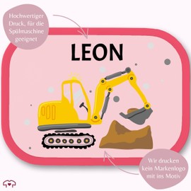 Children's Campus for Mepal - Lunch Box Digger with Name I Digger Driver I Digger Fan Construction Machine - 750 ml - Pink - Nursery Storage Box Compartments Construction Vehicles Motif