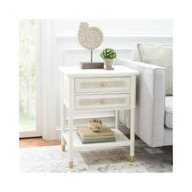 Safavieh Home Collection Ahab White/Gold 2-Drawer 1-Shelf Accent Table (Fully Assembled) ACC6606B