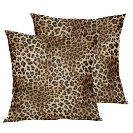 Brown Leopard Throw Pillow Cover - 2 Pcs Cheetah Pillow Case 16x16 inch Cotton Soft Animal Print Pillows Covers Decorative Cushion Cover for Home Couch Bed Sofa Double Side Printed