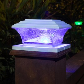 Solar Post Cap Lights Outdoor LED Lighting Deck Fence Cap Light 9 Light Modes Bright White/7 Color Fixed Modes/7 Color Cycling Mode Suitable for 4x4 5x5 Wooden Posts 4x4 5x5 Vinyl Posts