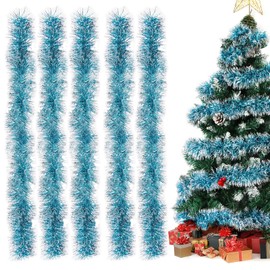 Aurasky Tinsel Garland Christmas Light Blue, Pack of 5 Christmas Garlands, Shiny Garland, Christmas Decoration, Christmas Tree Decoration, Garland, Tinsel Garland, Christmas Tree Decoration