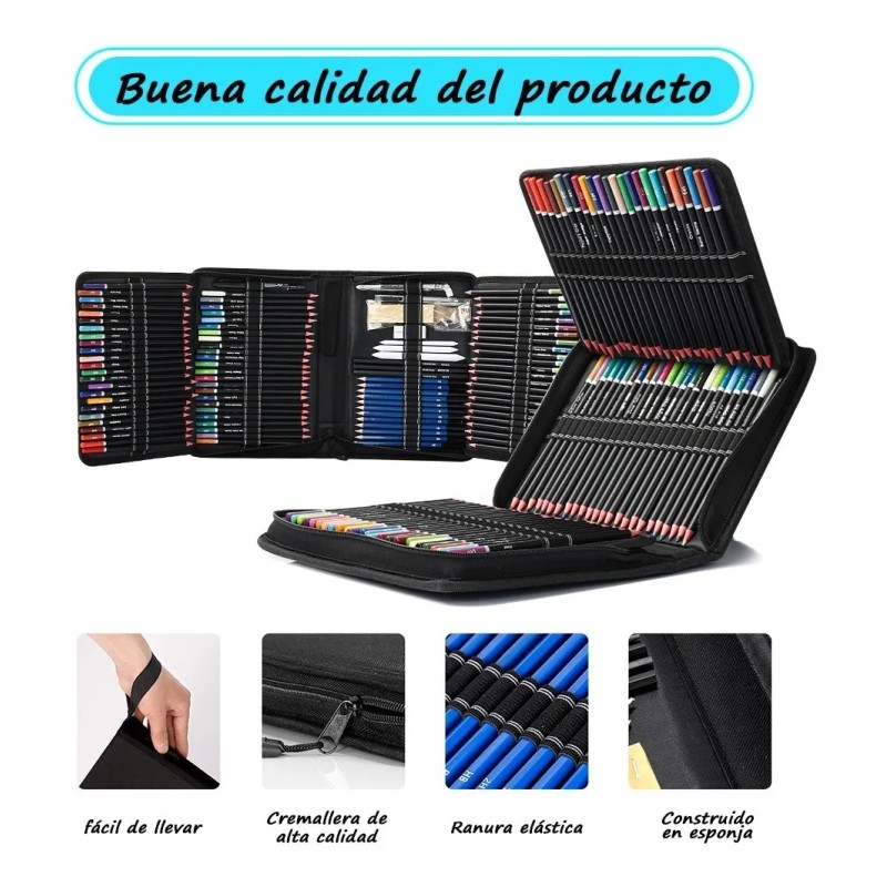 Set De Arte Profesional 145 Lápices Colores Dibujo Kit