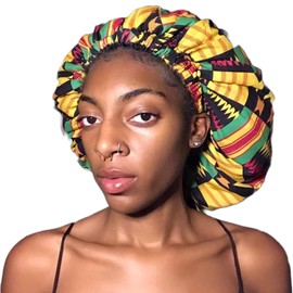 Melanin Crown Silk Hair Wrap for Sleeping – Premium Satin Hair Bonnet for Sleeping – Universal Fit Bonnet for Curly Hair Protects Against Breakage – Beautiful Colorful Designs Satin Sleep Cap Yellow