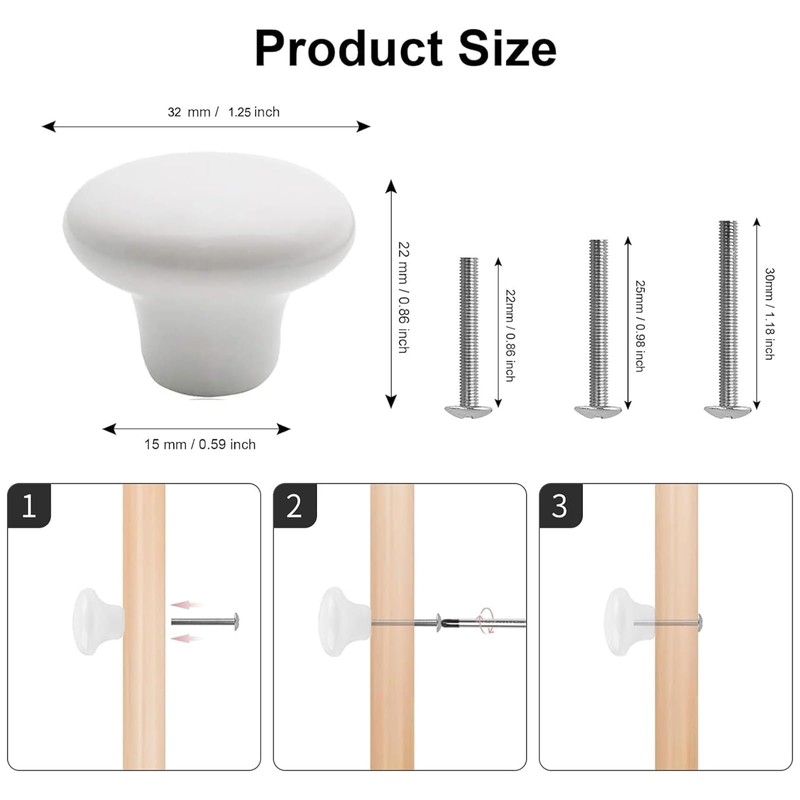 OctinPris 20x White Door Knob Cabinet Retro Round Ceramic Drawer