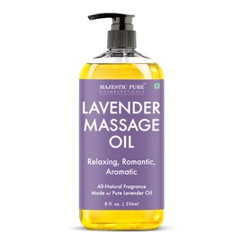 Majestic Aceite de masaje de lavanda pura, aromaterapia relajante, 8 onzas