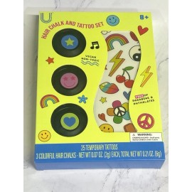 U Style Hair Chalk & Tattoo Set-25 Temporary Tattoos & 3 Hair Chalks-Ages 8+