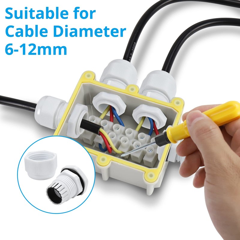 10 Pack M20 20mm IP68 Waterproof White Cable Glands, Suitable