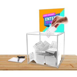 Marketing Holders 2 Pack Acrylic Donation Box 8" Ballot Bin with Header Sign Holder Clear Acrylic New Business Voting Charity Ballot Content Collection Countertop Bin