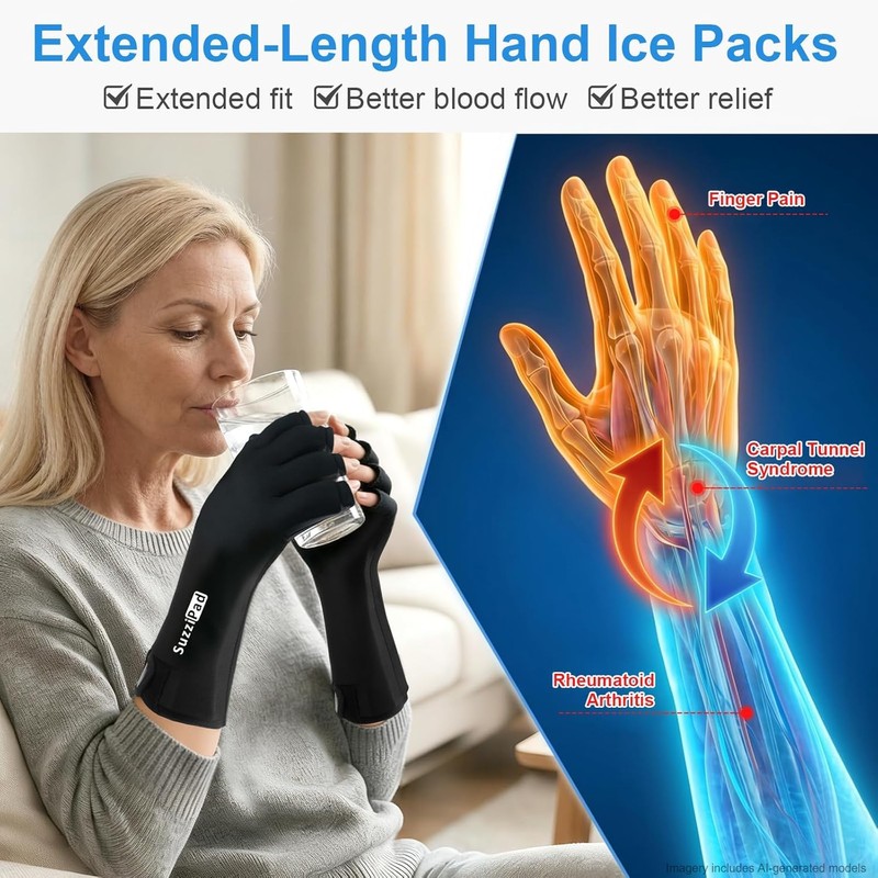 SuzziPad 2PK Hand Ice Pack for Fingers & Forearm, Arthritis
