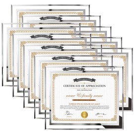 Hoikwo 8.5 by 11 Picture Frames, 10 Packs 8.5x11 Silver Glass Certificate Frames for 8.5 x 11 Document Diploma Award, Only for Tabletop Display Vertically or Horizontally
