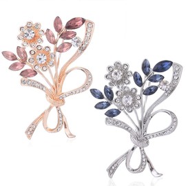 Vintage Brooch Pin, 2 Pieces Bouquet Brooches, Unique Crystal Brooch, Crystal Fancy Brooch Pin, Elegant Chic Flower Brooch for Women and Girls, Jumper Scarves, Most Garments, Metal