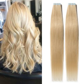 Tess Tape Extensions, Real Hair Tape-in Hair Extensions, Remy Human Hair Extensions 40 Pieces x 4 cm 100 g – 40 cm (613 Light Blonde)
