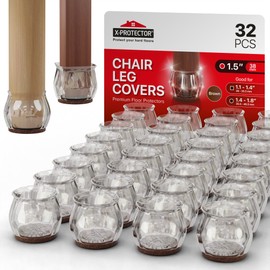 32 PCS Chair Leg Floor Protectors with Felt Pads X-Protector - 1.4" - 1.8" - Furniture Pads for Hardwood Floors - Clear Chair Pads - Floor Protectors for Chairs - Brown Chair Leg Covers!