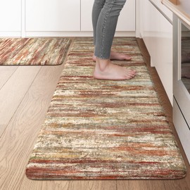 KIMODE Anti Fatigue Kitchen Mats for Floor 2 Piece, Red Brown Farmhouse Kitchen Rugs Non Slip, Ergonomic Cushioned Standing Mat for Office Sink Laundry Desk 17"x47"+17"x29"