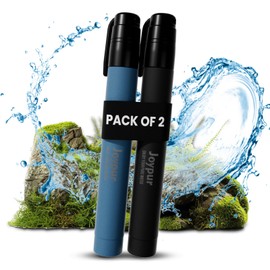 Portable Water Filter Straw Survival,Essential Camping & Hiking Gear,Water Purification Straw for Travel, Biking and Emergency Preparedness(2 Pack,Blue+Black)
