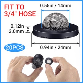 YALOJE 20pcs Hose Filter Washers with Screen, Stainless Steel Garden Hose Inlet Filter with Strainer for 3/4 Inch Diameter Hose Connector and 5/8 Inch Diameter Washing Machine - Black