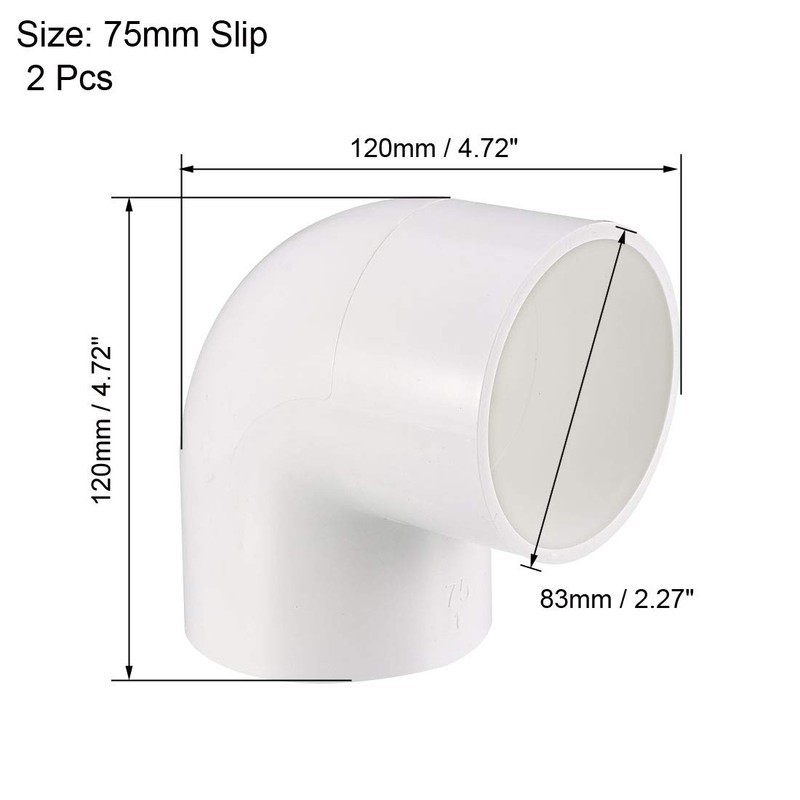 sourcing map 75mm Slip 90 Degree PVC Pipe Fitting Elbow